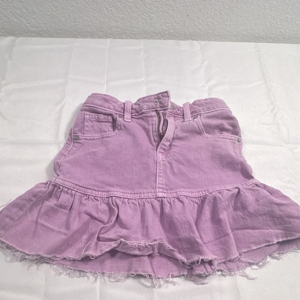 Cat & Jack Girls Purple Denim Stretch Flare Skirt Ruffle Hem Size M (8)